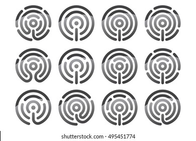Vector black fingerprint. Information and Identification fingerprint set isolated on white background