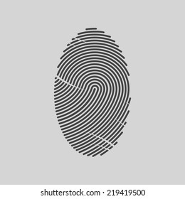 Vector black fingerprint. Isolated on gray background. Vector illustration.