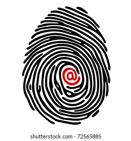 Vector black fingerprint with red e-mail sign