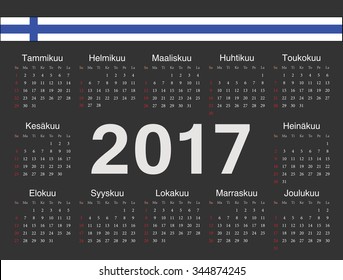 Vector black Finnish circle calendar 2017. Week starts from Sunday.