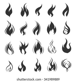 Vector black fire icons set on white background