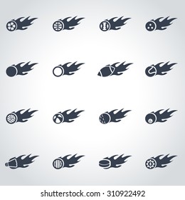 Vector black fire sport balls icon set