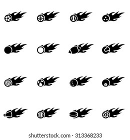 Vector black fire sport balls icon set