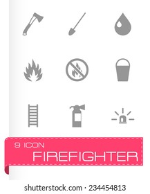 Vector black firefighter icon set on grey background