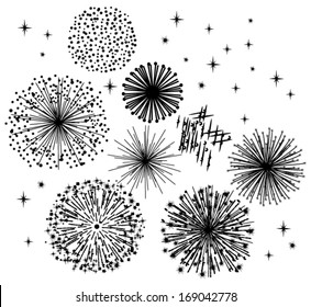 vector black fireworks on white background