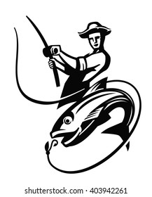 icono del pescador negro vectorial en fondo blanco