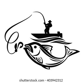 vector black fisherman icon on white background