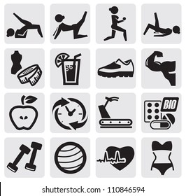 vector black fitness and sport icon set