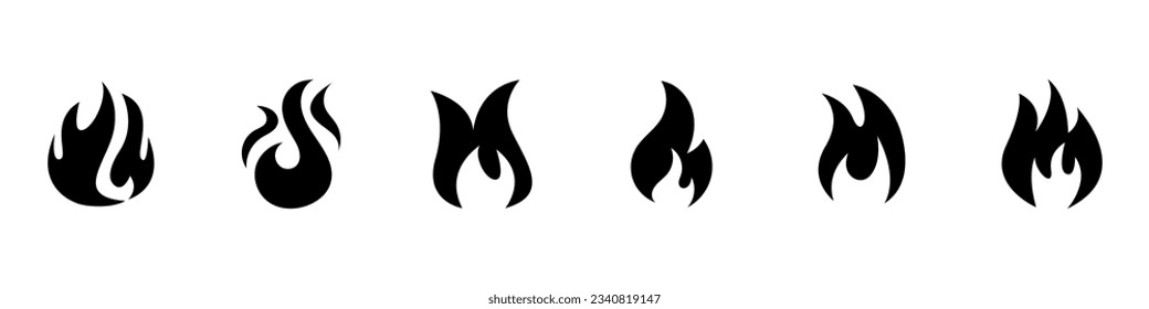 Vector Black Flame collection. Burning fire icon set.