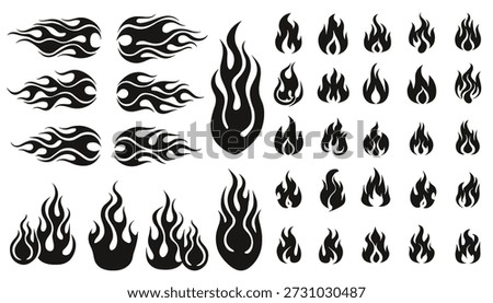 Vector Black Flame and Fire Icons Collection symbol heat. Fire flame icons collection heat energy danger silhouette illustration
