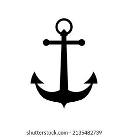 Vector Black flat anchor logo isolated on white background. Vector Sea Travel and Tourism icon. Silhouette marine equipment. Sea Sailer concept design element.