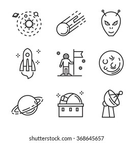 vector black flat astronomy icons on white
