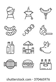 vector black flat bbq icons on white