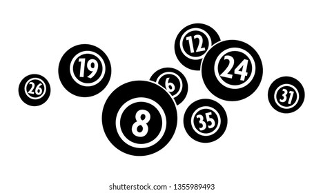 Vector Black Flat Bingo Lottery Number Balls Isolated on White Background