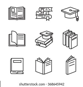 vector black flat book icons on white