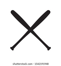 Vector black flat crossed baseball bat silhouette isolated on white background