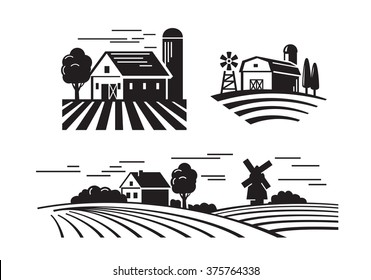 vector black flat farm icons on white