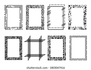 Vector black flat frame set. Collection of abstract modern, trendy, rectangle simple frames, isolated on white background