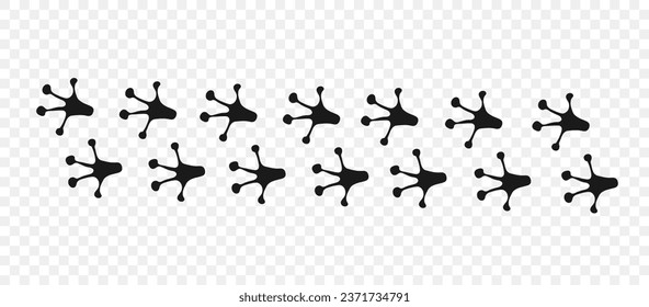 Vector black flat frog foot print path isolated on transparent background.