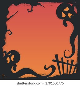 Vector of Black Flat Halloween Border with Ghost Decoration