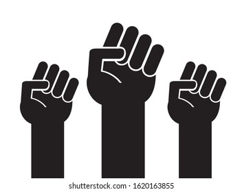 Vector black flat illustration of three fists isolated on white background