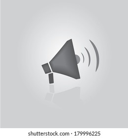 vector black flat megaphone icon on abstract grey background