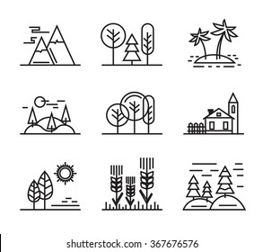 Vector Black Flat Nature Icons On White