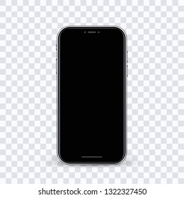 Vector black flat realistic smartphone mock up isolated on transparent background with blank screen. Perfect template for presentation your user interface design.