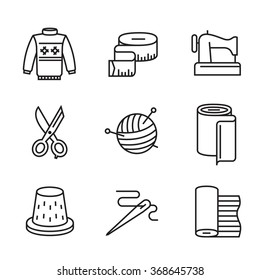 vector black flat sewing and needlework icons on white