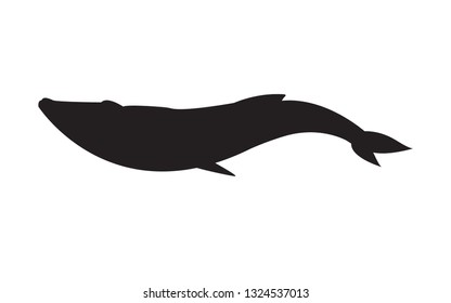 Vector black flat silhouette of whale isolated on white background