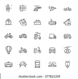 vector black flat transport icons on white