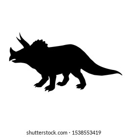 Vector black flat triceratops dinosaur silhouette isolated on white background