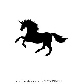 Vector black flat unicorn silhouette isolated on white background