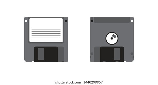 vector black floppy disks on white background. retro magnetic storage