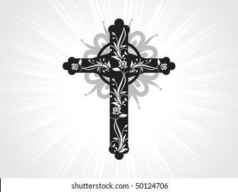 vector black floral pattern cross with grey background