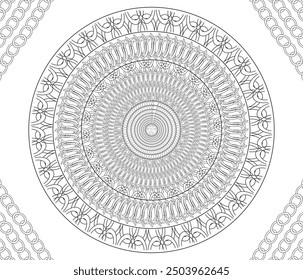 Vector black flower mandala. Line round vintage pattern for design isolated on white background. For coloring book, pillow, bed linen, utensils, stand for mugs, engraving