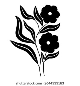 Buquê de flores preto vetor, flores de silhueta botânica, desenho de Botânica monocromático minimalista da flor, Esboço desenhado à mão da flor com licença.