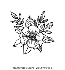 Ícone de flores preto vetor, imagem de silhueta de ilustração, flores de arte de linhas botânicas, desenho à mão desenhado de flor. Desenho fino da botânica da flor.