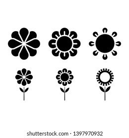 Vector black flowers icon set