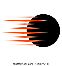 Vector black flying ball with motion trails. Flat design.