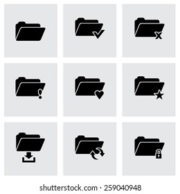 Vector black folder icon set on grey background