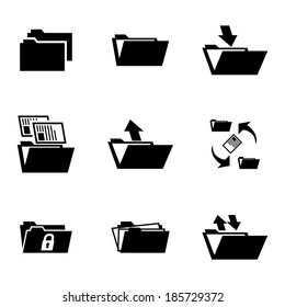 Vector black folder icons set on white background