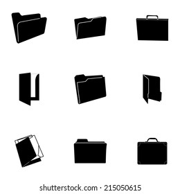 Vector black folder icons set on white background