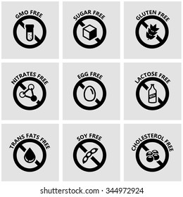 Vector black food dietary labels icon set.