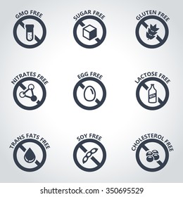 Vector black food dietary labels icon set.