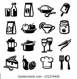 vector black food icon set on white