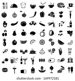 vector black food icon set on white