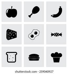 Vector black food icon set on grey background.