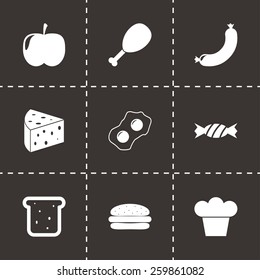 Vector black food icon set on black background.