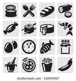 Vector Black Food Icons Se On Gray